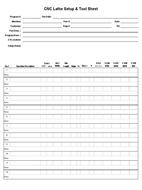 cnc machine settings|cnc lathe setup sheet.